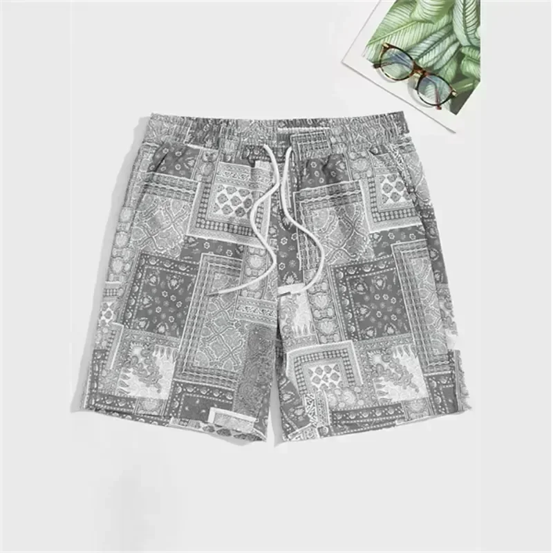 Men Beach Shorts Summer Fashion 3D Printed Swim Trunks Loose Casual Streetwear Hawaiian Graphic Bandana Short Pants for Male