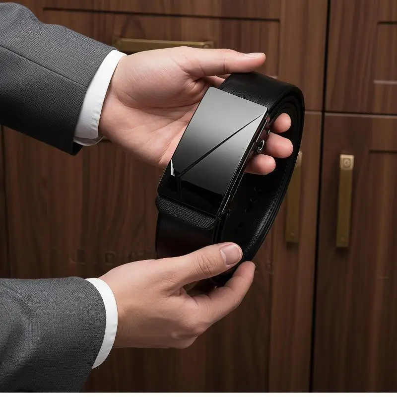 1Pc Men's PU Automatic Buckle Belt Minimalist Stylish Anti-Scratch Waistband for Casual Travel Daily Use Male Accessory