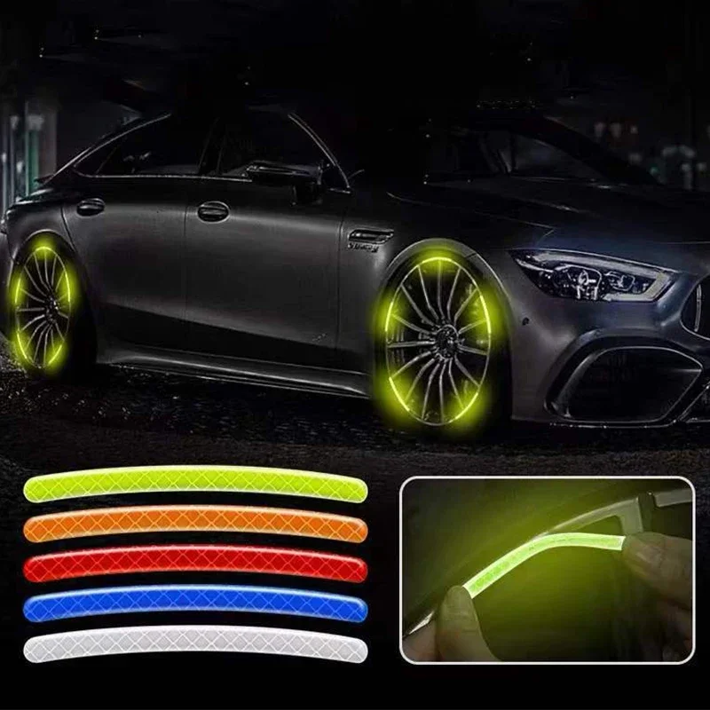 20/40pcs Car Wheel Hub Reflective Sticker Tire Rim Stickers Roadway Safety Reflective Strip for Auto Motorcycle Bicycle