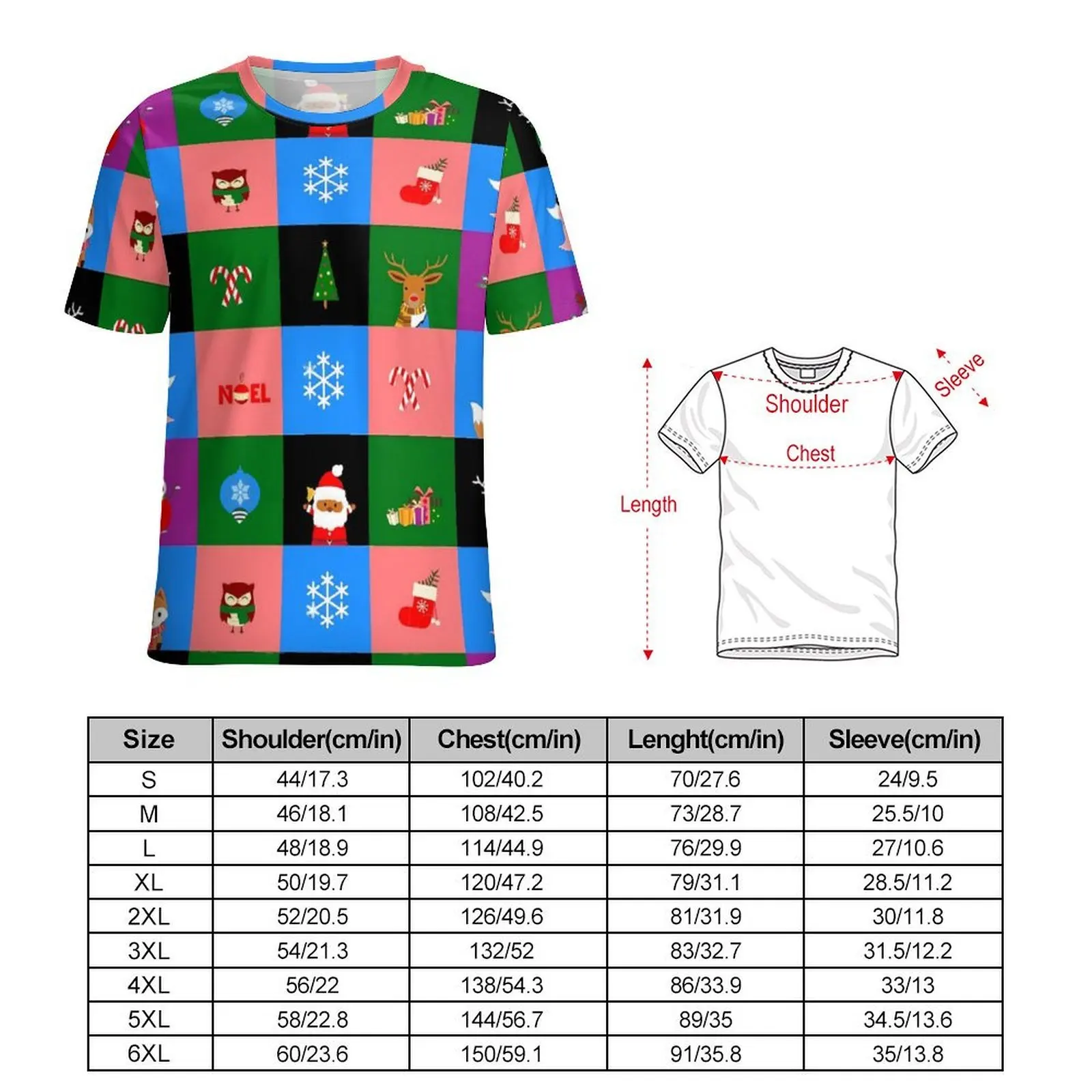 ColorBlock Check T Shirt Christmas Print Harajuku T Shirts Men Y2K Casual Tshirt Summer Short Sleeves Custom Tees Plus Size 5XL