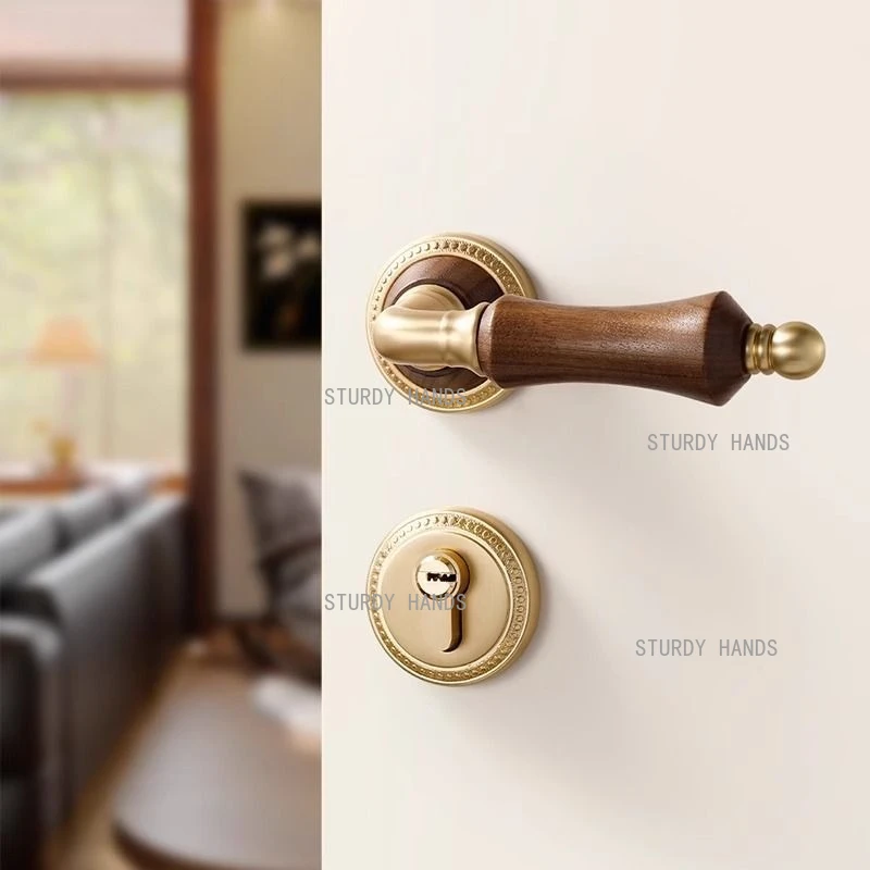 

Mid ancient style bedroom silent door lock French retro walnut interior door handle split lock
