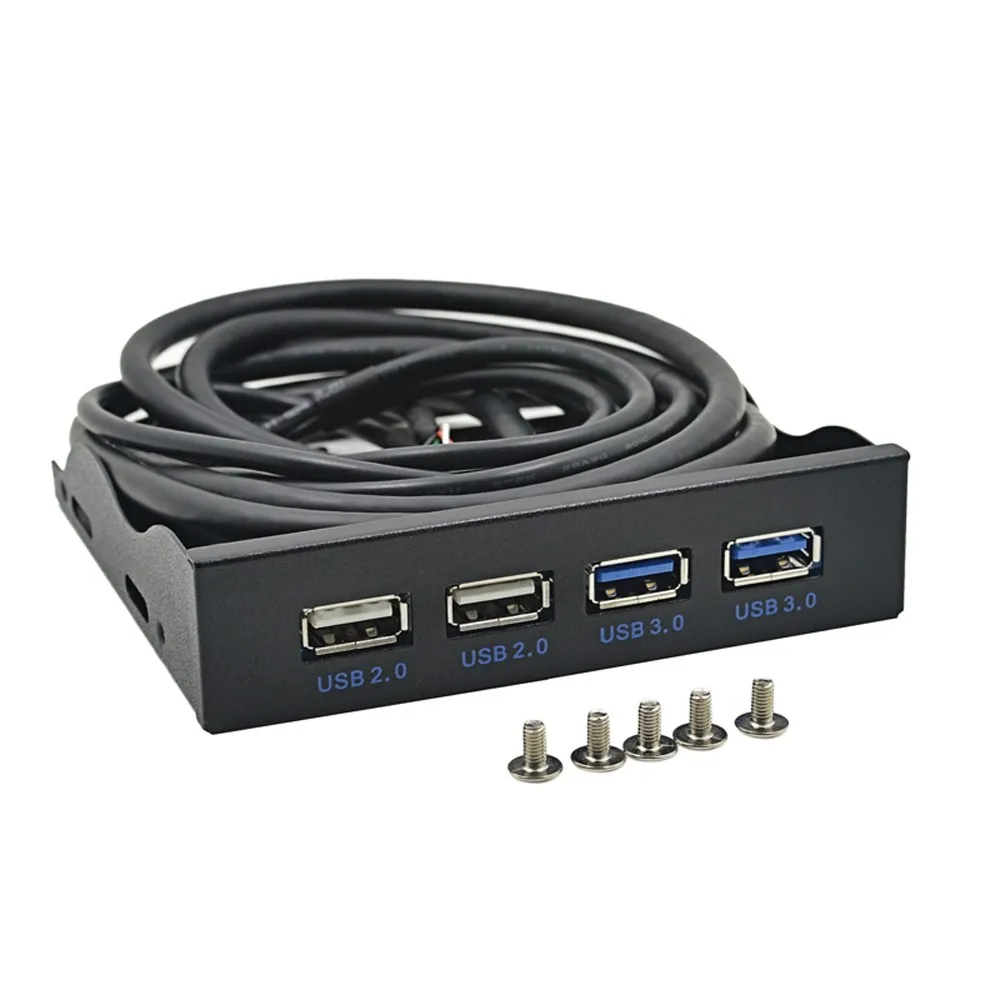QINDIAN HUB USB 2.0 USB 3.0 4 Port Front Panel USB3.0 Hub Splitter Internal Combo Bracket Adapter for Desktop 3.5Inch Floppy Bay