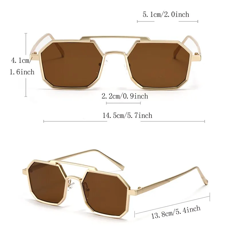 Gafas de sol cuadradas Punk de Metal clásico para hombre y mujer, gafas de sol poligonales Retro con doble puente, gafas de sol poligonales a la moda Vintage UV400