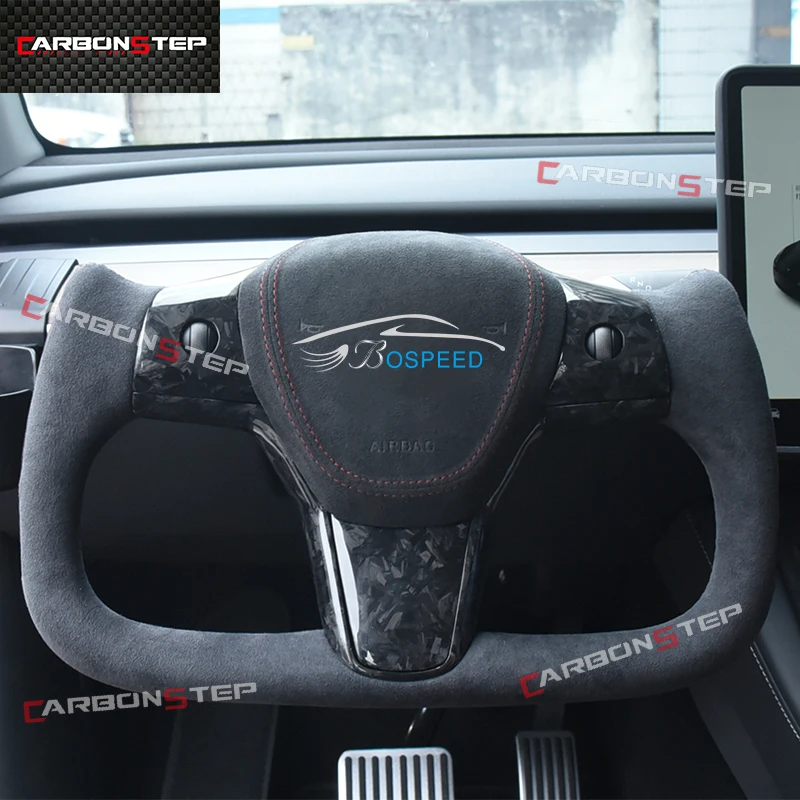 

Настоящее кованое рулевое колесо из углеродного волокна из замши для Tesla Model X S 3 и Y