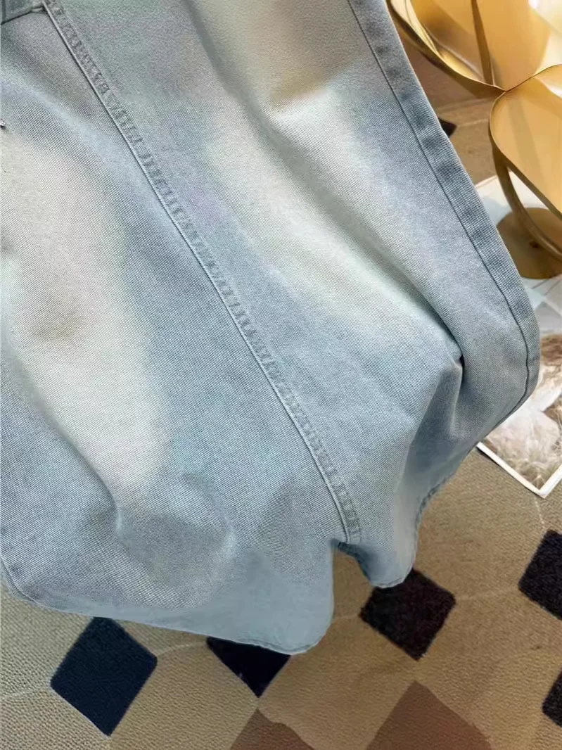 Summer High Waisted Denim Skirts Temperament Nail Bead Mid Length Casual Bodycon A-line Skirts Women Fashionable Split Skirts