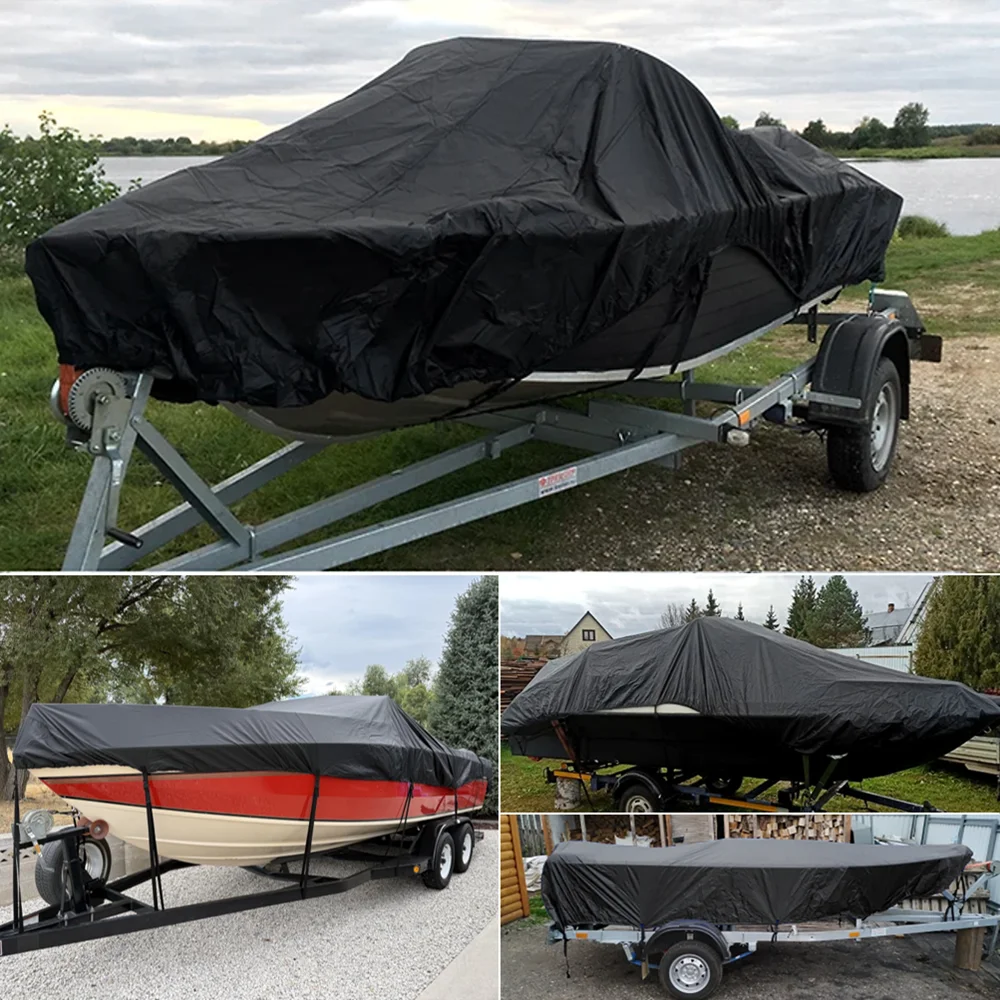 Heavy Duty Fishing Ski Boat Cover for 11-13FT 14-16FT V-Hull Waterproof Sunproof UV Protector Boat Mooring Cover
