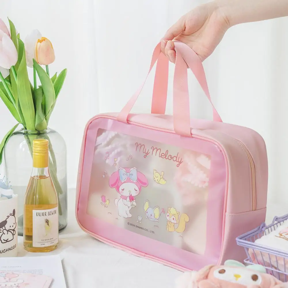 Bolsa de cosméticos de Anime Sanrio Cinnamoroll Kuromi Pvc de alta capacidad impermeable bolsa de almacenamiento de lavado portátil de dibujos animados viaje al aire libre niñas