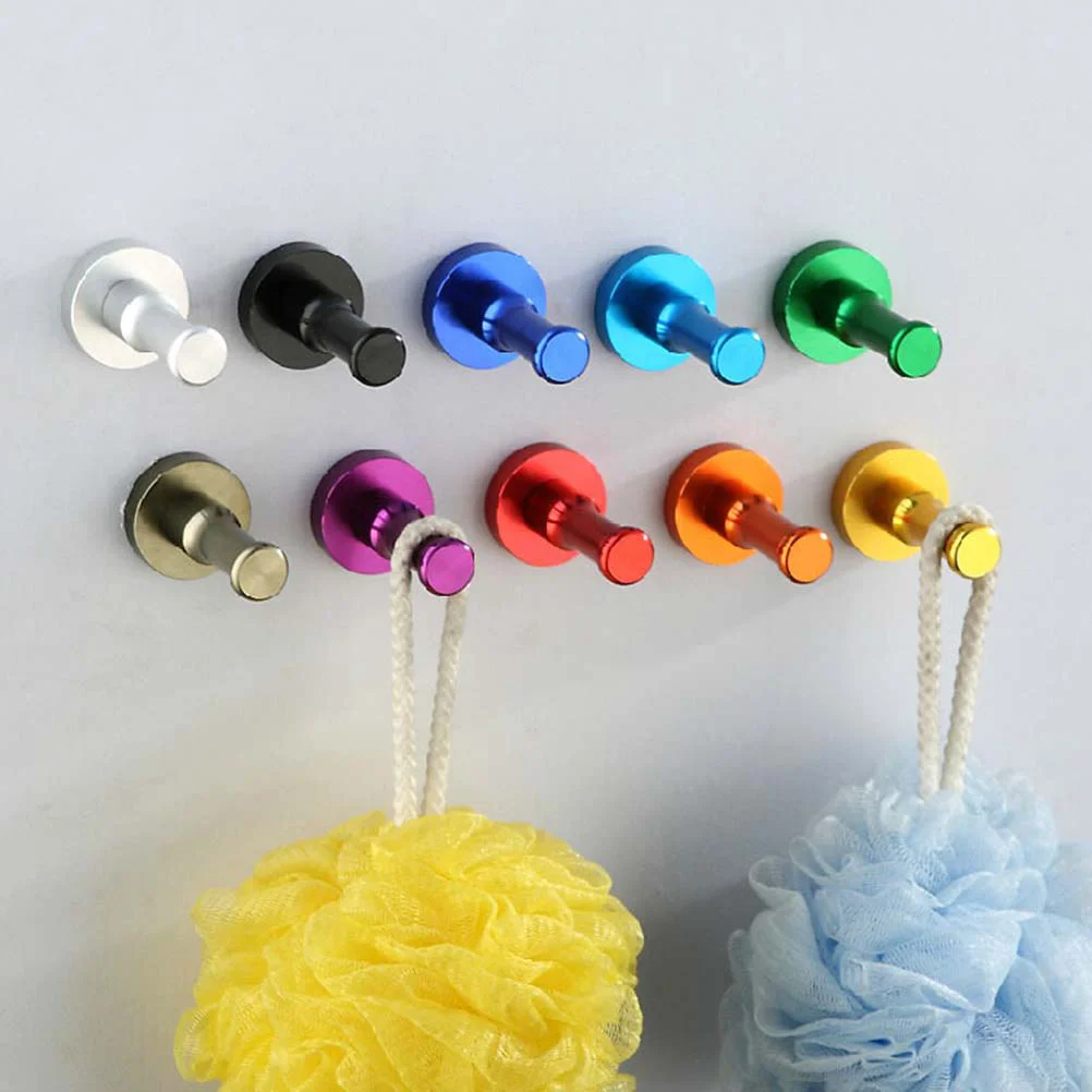 10 Pcs Colorful Wall Hooks with Screws Solid Hook Doebel Aluminium Towel Holder for Shower Bathroom Kitchen(Random Color)