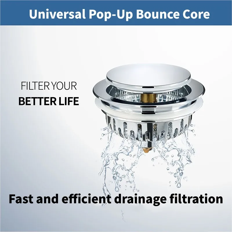 Universal Pop-Up Bounce Core Sink Drain Stopper Wash Basin Filter Plug Bathtub Strainer Shower Hair Catcher for Kitchen Bathroom