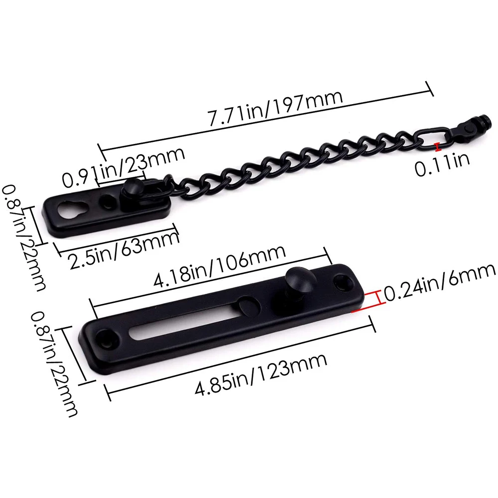 -A14E ล็อคโซ่ประตู 2 แพ็ค, การ์ดโซ่รักษาความปลอดภัยสแตนเลส, สลักประตูขัดเงาพร้อมสกรู, สีดํา