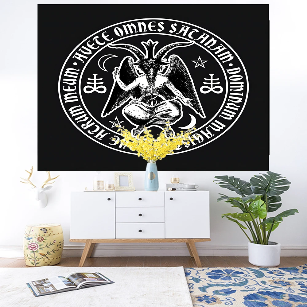 Baphomet Satanic Crosses With Hail Satan Tapestry Wall Hanging Table Cloth Satanic Lucifer Devil Tapestries Polyester Beach Mat