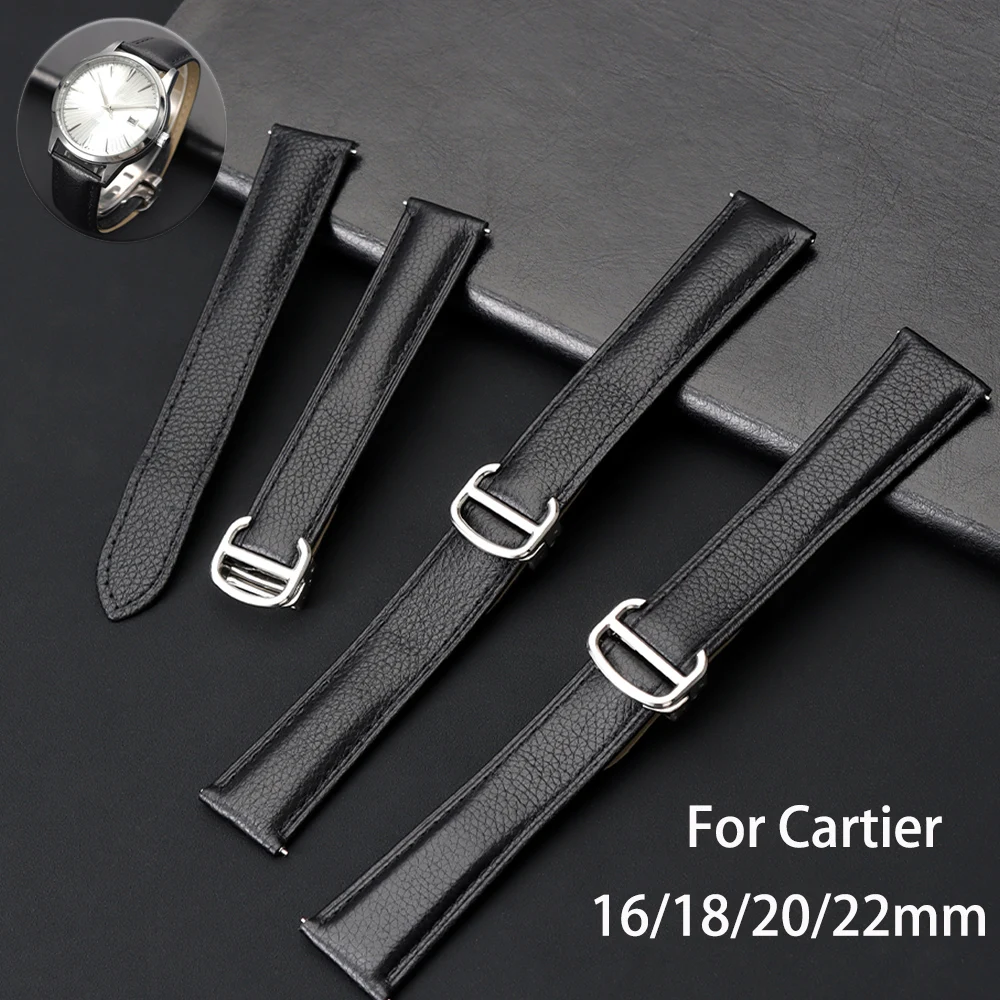 16mm 18mm 20mm 22mm Genuine Leather Watch Strap for Cartier Tank London Solo Lychee Textured Cowhide Watchband Men Women Band