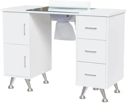 Manicure Table Nail Desk for Nail Tech w/Glass Top & Wrist Rest, Beauty Salon Nail Supplies Decor Workstation Acetone