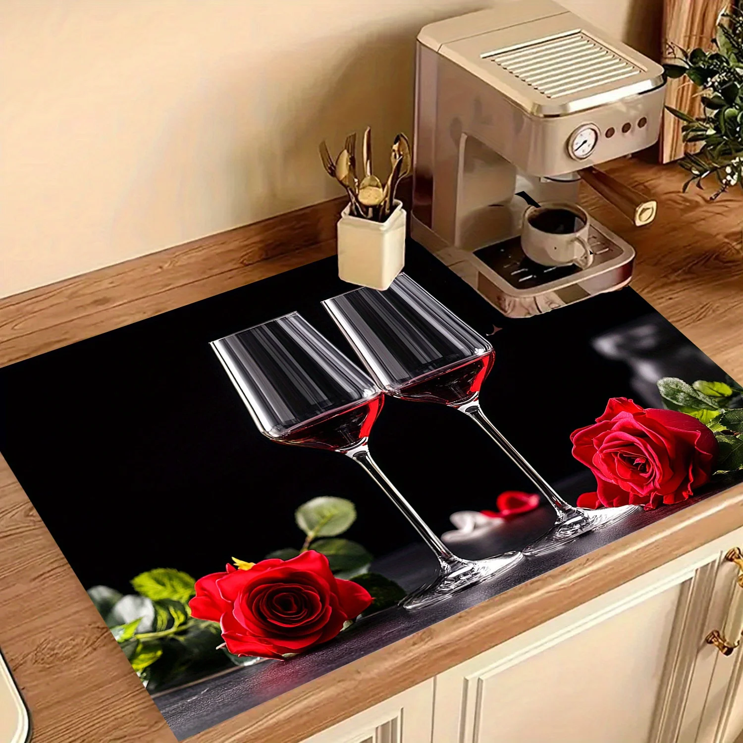 Red Wine Roses Stove Top Cover,Non-Slip Heat Resistant Burner Cover,Decorative Kitchen Stove Protector for Gas & Electric Stoves
