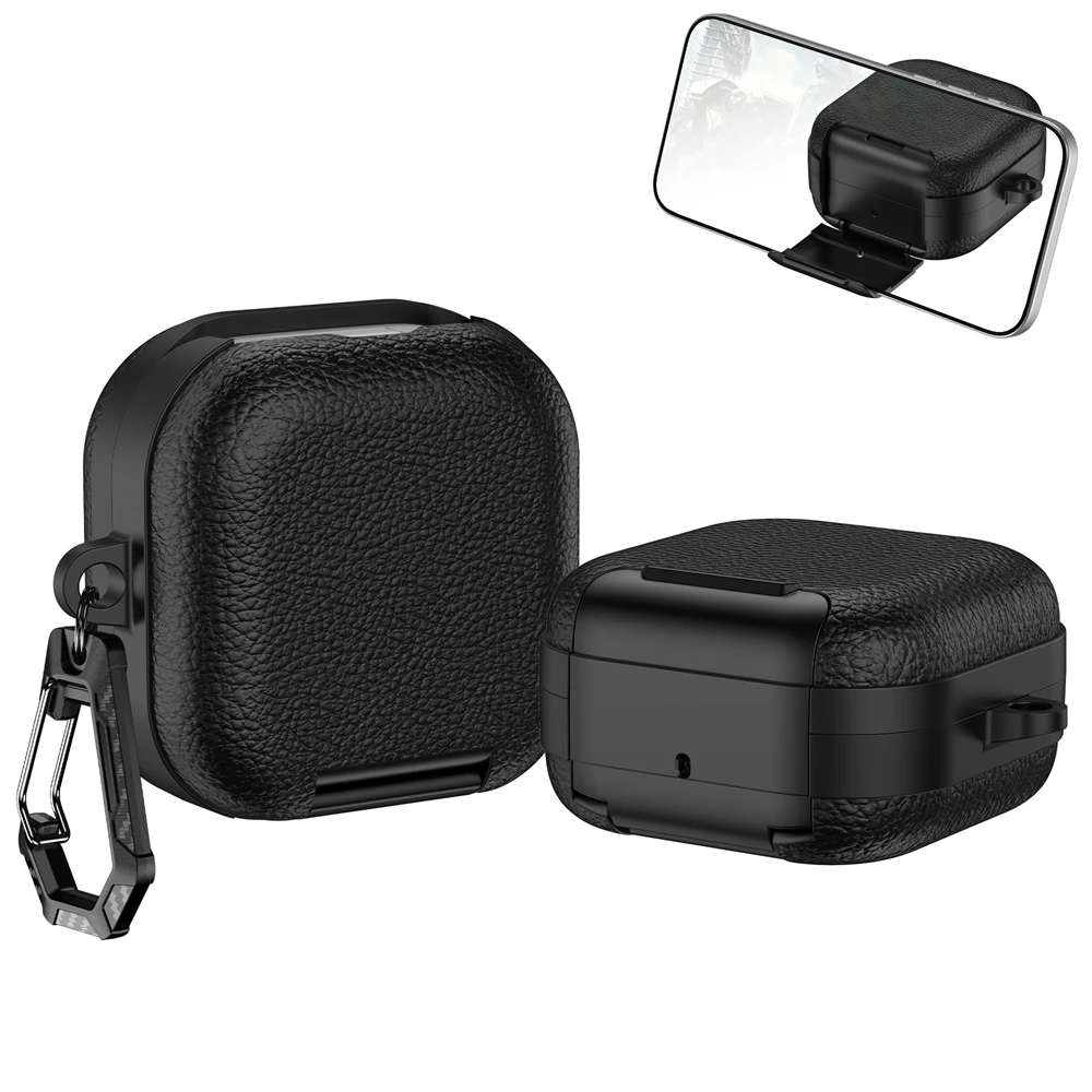 Business Leather Earphone Case With Phone Stand for Samsung Galaxy Buds 4/4 Pro Shockproof Full Cover Shell For Buds 4 Pro