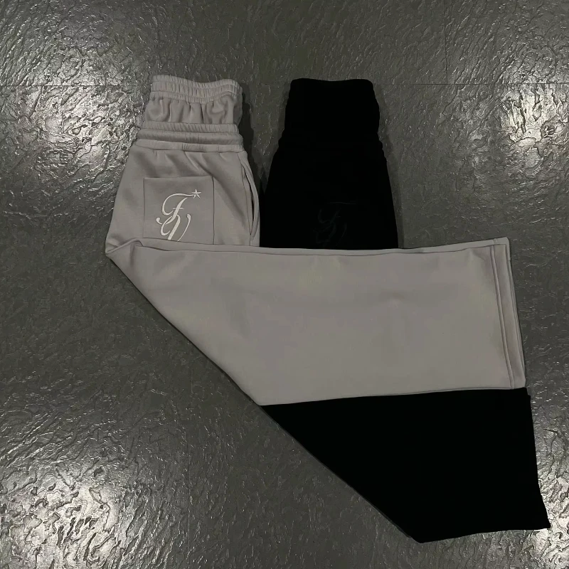 מכנסי ספורט רחבים עם מותן כפול בסגנון רטרו Y2K, רקמה אמריקאית פשוטה, מכנסי רחוב לנשים בסגנון היפ הופ