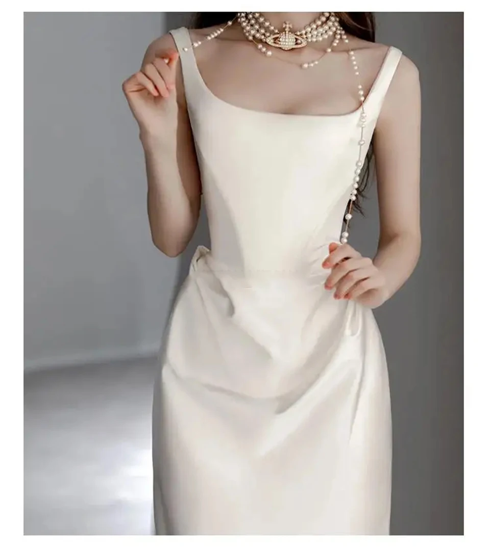 Customized Simple Square Neck Spaghetti Strap Satin Charming Wedding Dresses 2025 A-line Court Train Bride Gowns Evening Dress