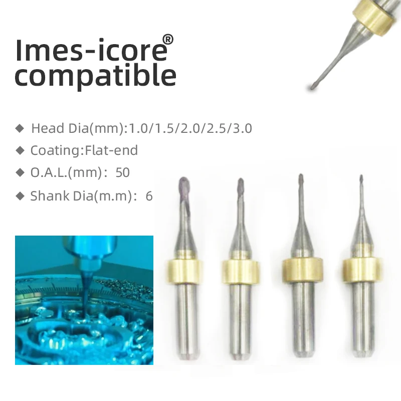 Imes Icore Titanium Milling Cutter Shank 6mm Coritec 350i 650i Metal Blank CoCr Block Ball End Milling Burs Drilling Tools