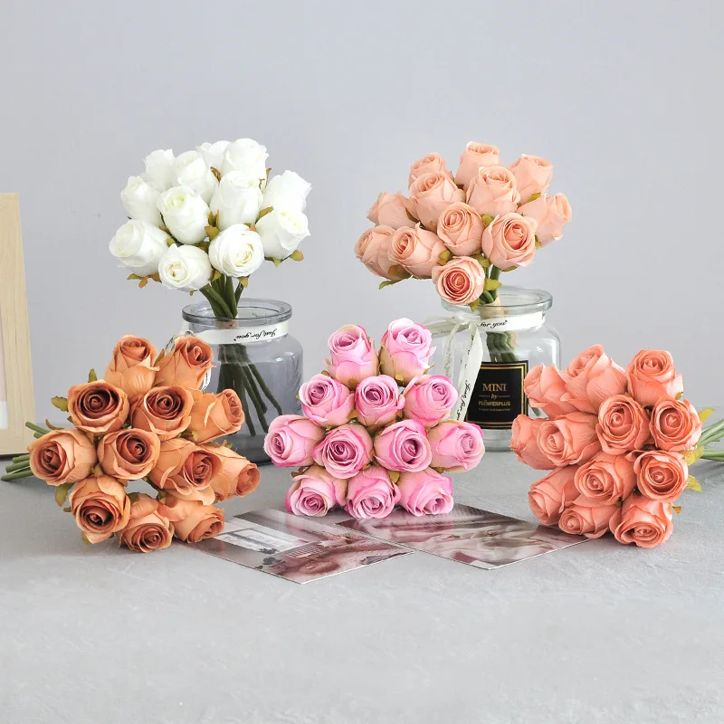 24CM Artificial Flower Bride Holding Rose Bouquet Home Decoration Photography Props Wedding Guide Silk Flower