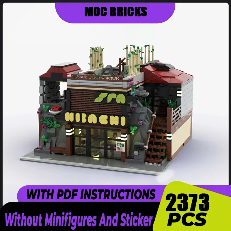 

Moc Building Blocks Hibachi Restaurant & Day Spa Model Technology Bricks DIY Assembly Gift Holiday City Street View Model Toy