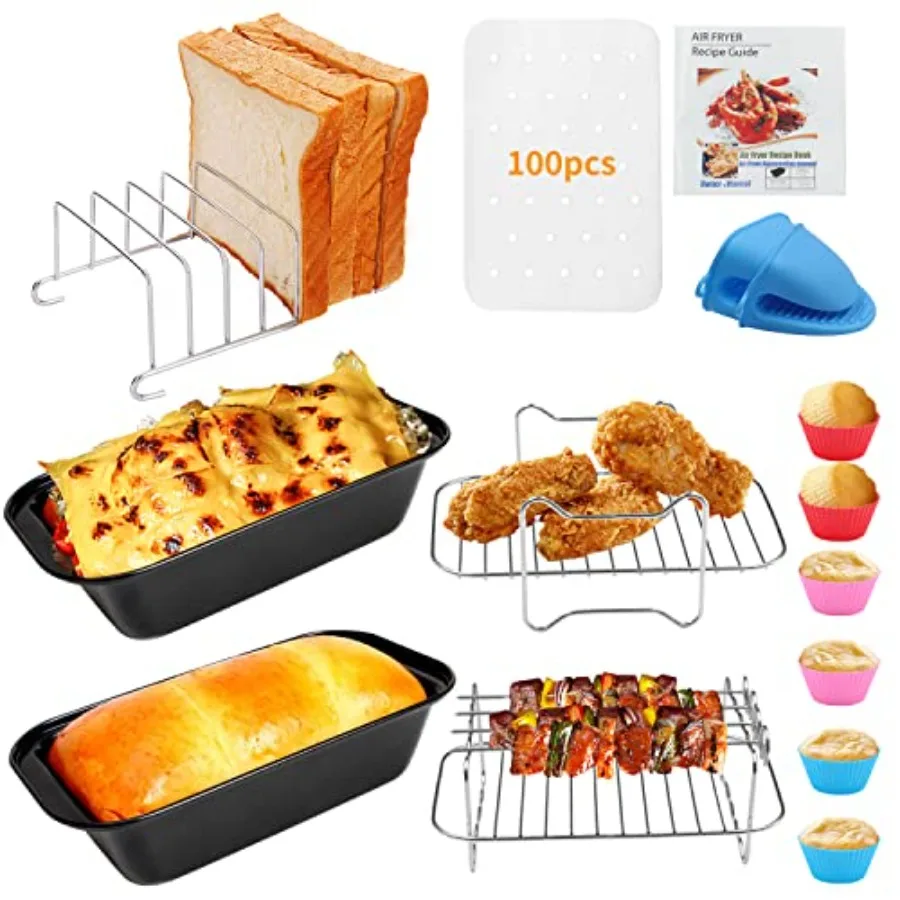 

Dual Basket Air Fryer Accessories, Ninja DZ401 DZ201 Foodi zone Air Fryers with 100pcs Air Fryer Liners, 2 Non-Stick Pans, Brea