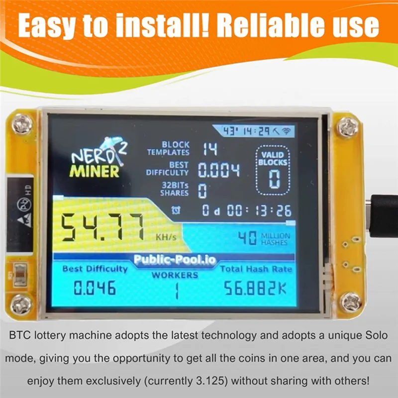 VO-Nerdminer 2 Miner 55-60KH/S 2.8 بوصة عرض BTC Solo Lottery Miner Bitcoin BTC Miner Solo Nerd Miner مع حافظة