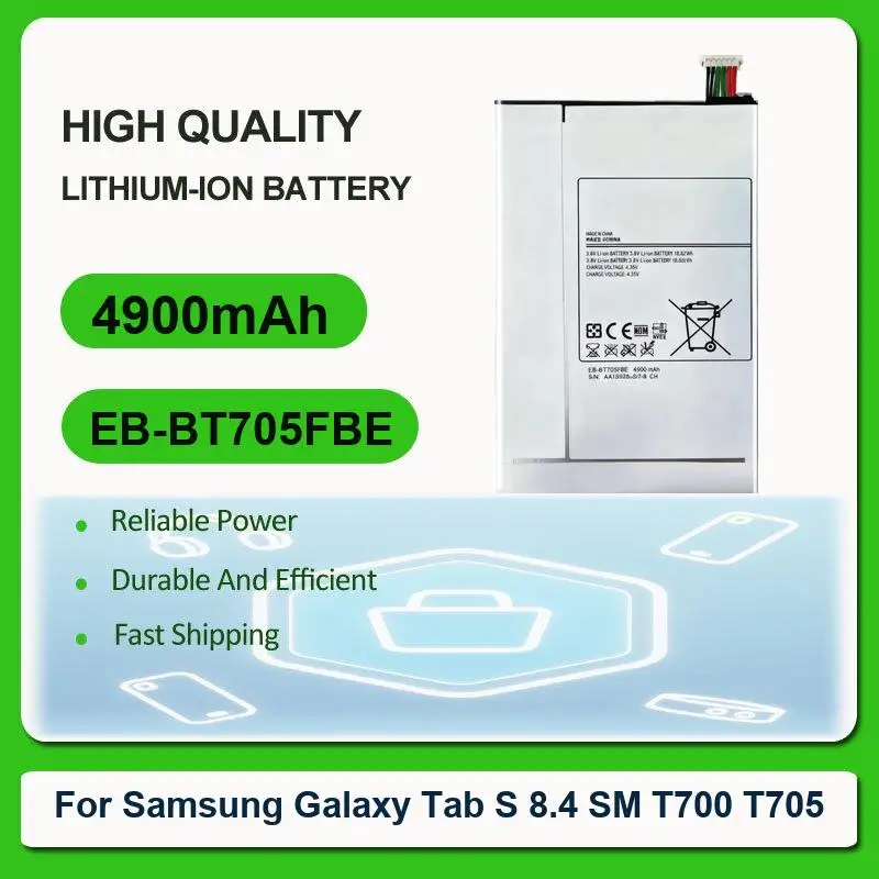 

Replacement Tablet Battery For Samsung Galaxy Tab S 8.4 SM T700 T705 EB-BT705FBE 4900mAh