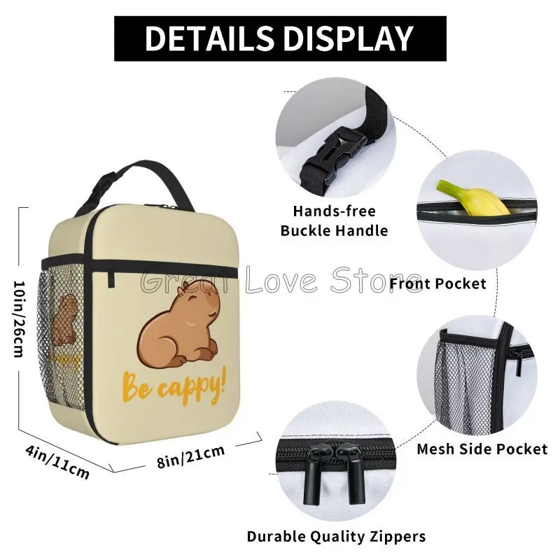 The Cute Capybara Loves Foam Tea Insulated Lunch Bag for Travel School Picnic Portable Food Bag Containers Cooler Hot Lunch Box