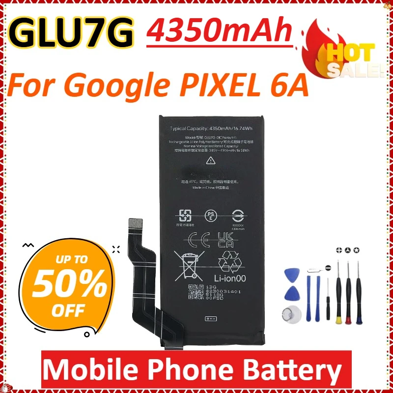 

Новый обновленный сменный аккумулятор высокой емкости GLU7G 4350 мАч для мобильного телефона Google PIXEL 6A Batteria + инструменты