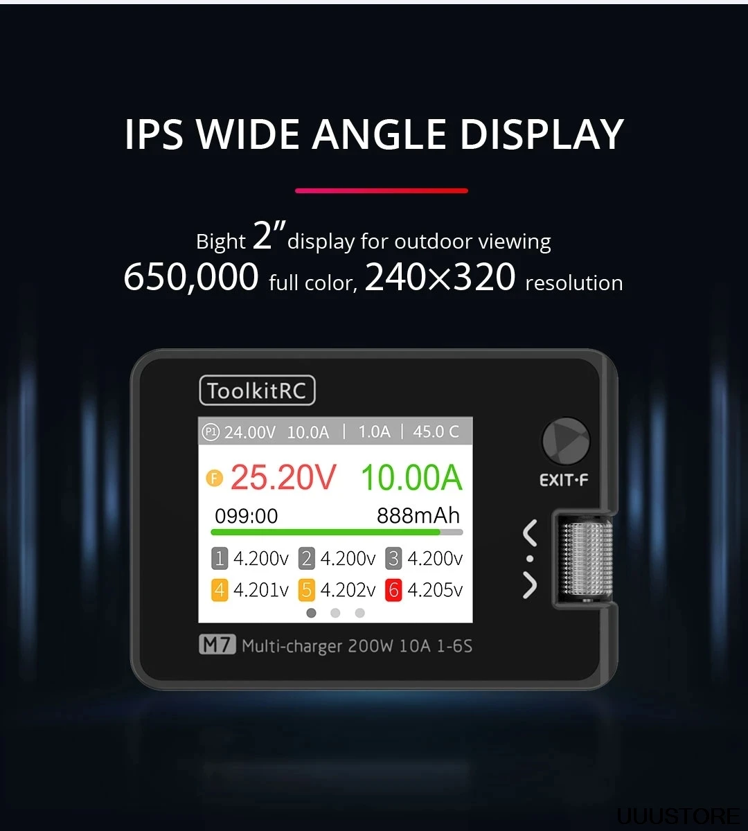 ToolkitRC M7 200W 10A DC Balance Charger/Discharger With ADP100 Adapter (EU/US) For 1-6S Lipo LiHV LiFe Lion RC Battery