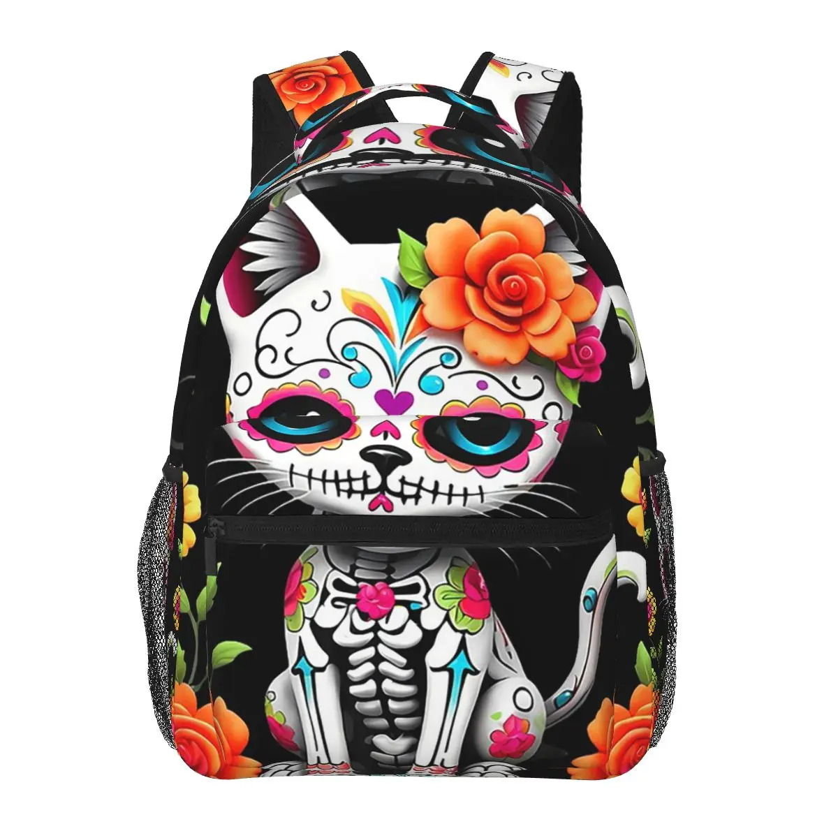 

Day Of The Dead Halloween Cat Sugar Skull Student Backpack School Bag Hiking Travel Daypack for Boys Girls Bookbag Shoulder Bags