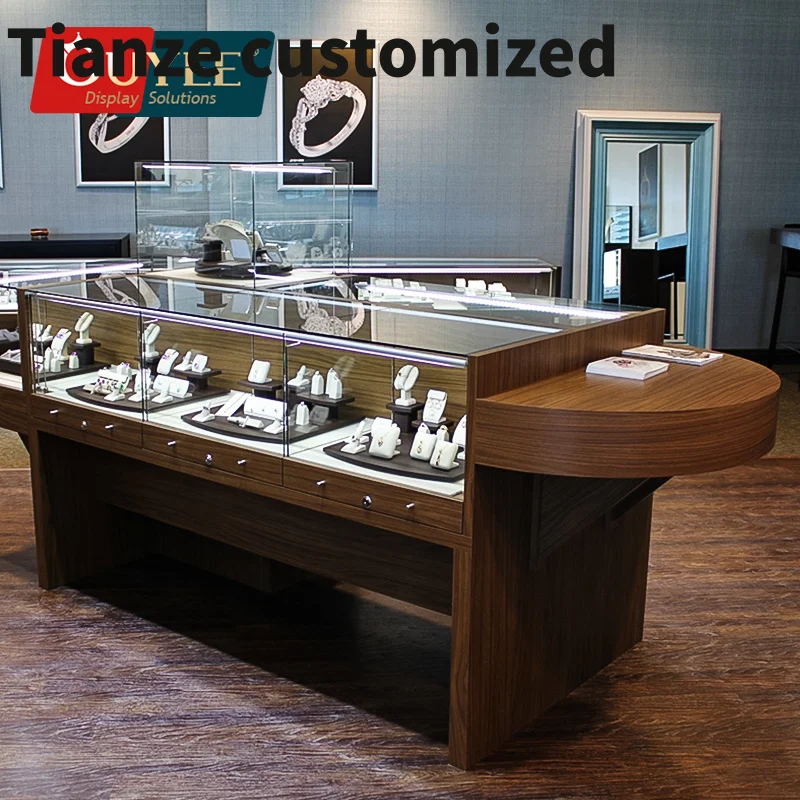 

Customized-Luxurious Custom Jewelry Mall Kiosk Glass Showcase Counter Commercial Jewellery Accessories Display Cabinet Mall