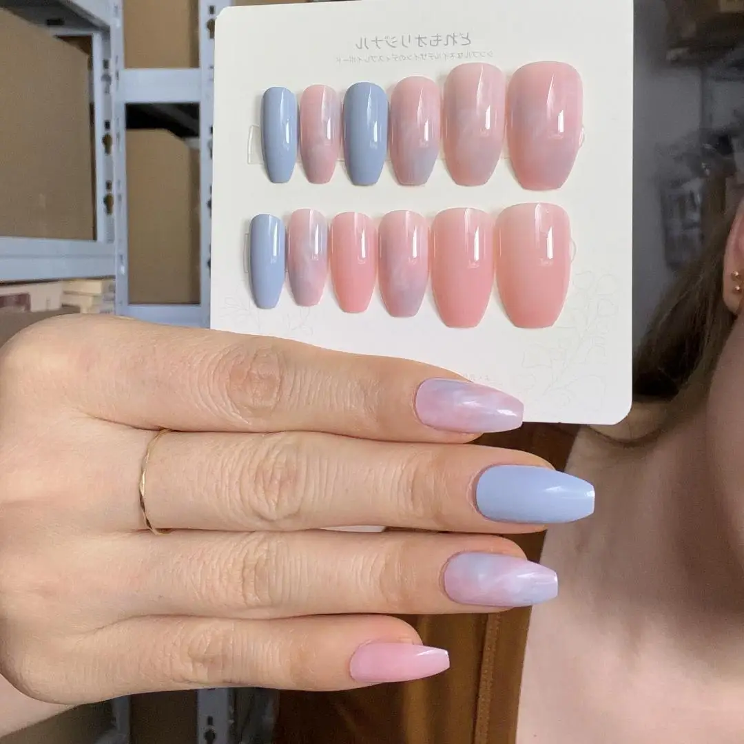 24Pcs/Box Medium-Long Ballet False Nails Acrylic Spicy Girl Wearable Almond Fake Nails Art Full Cover French Press on Nail Tips