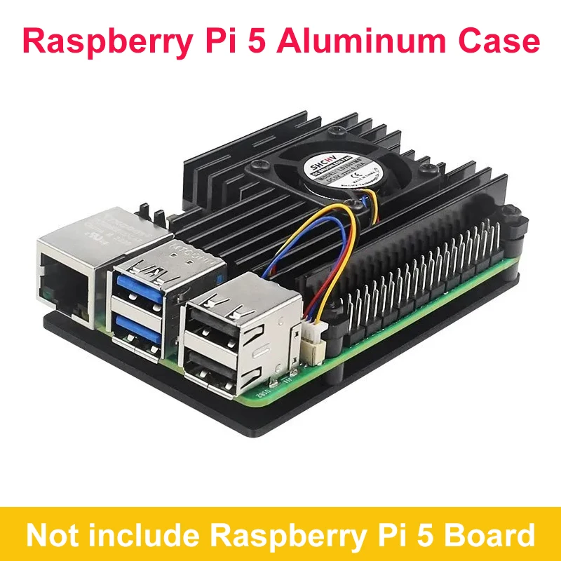 

Raspberry Pi 5 Aluminum Case Passive Cooling Shell Enclosure With PWN Cool Fan Silicone Heatsink Radiators for Raspberry Pi 5