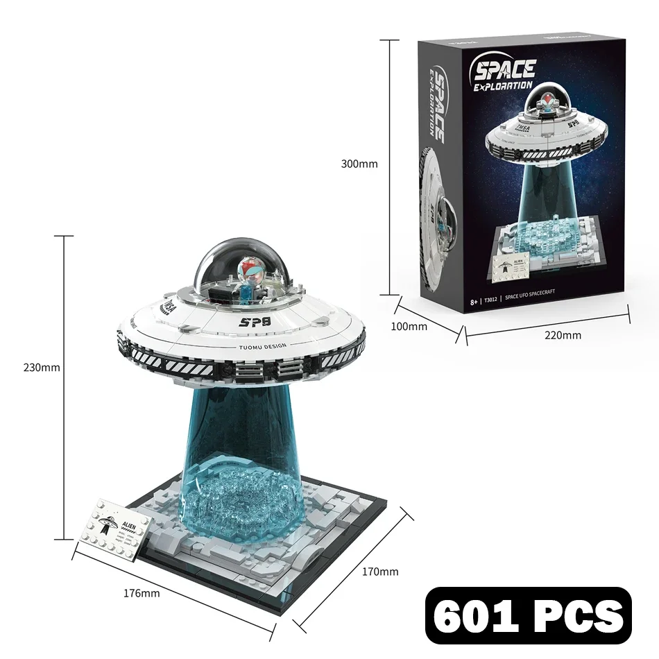 Creative UFO Spaceship Technology Building Blocks With Night Light Spacecraft Alien Home Decor Model MOC Bricks Toys Boys Gift