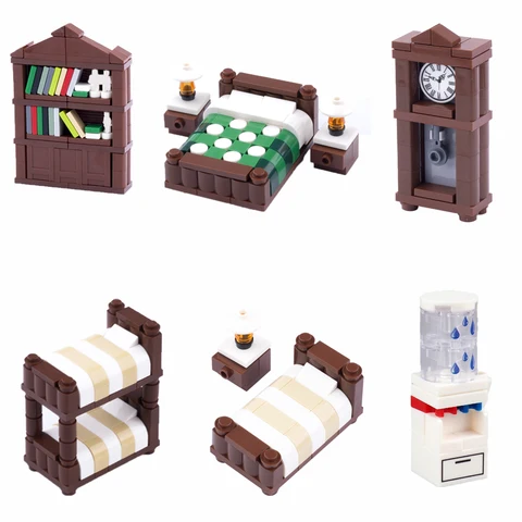 Набор мебели MOC City Series: книжный шкаф и кровати — пример использования