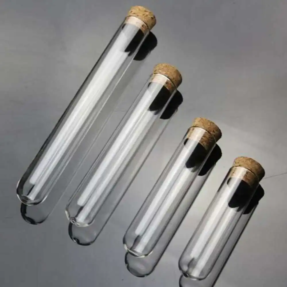12/15/18/20/25/30/35/40mm Length 100mm Borosilicate Glass Flat/Round Bottom Test Tube Lab With Cork Stoppers