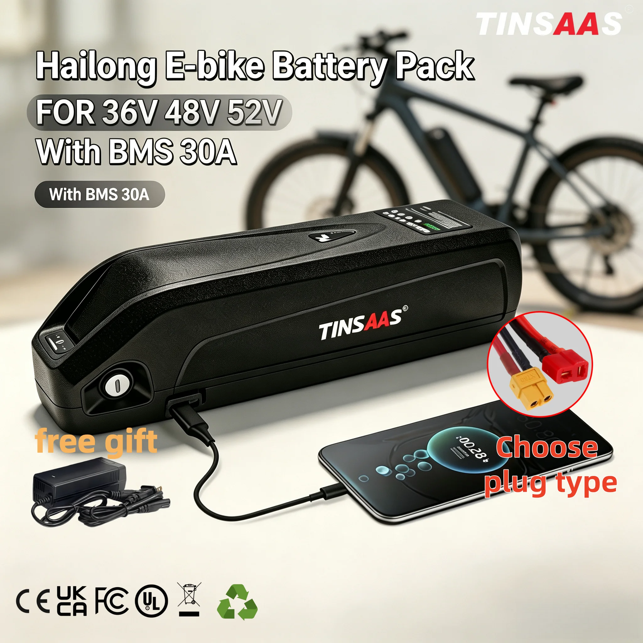 Hailong Ebike Battery Pack 36V 48V 52V Long Range Electric Bike Li-ion Replacement With 30A BMS For Bafang Motors 250W-1500W