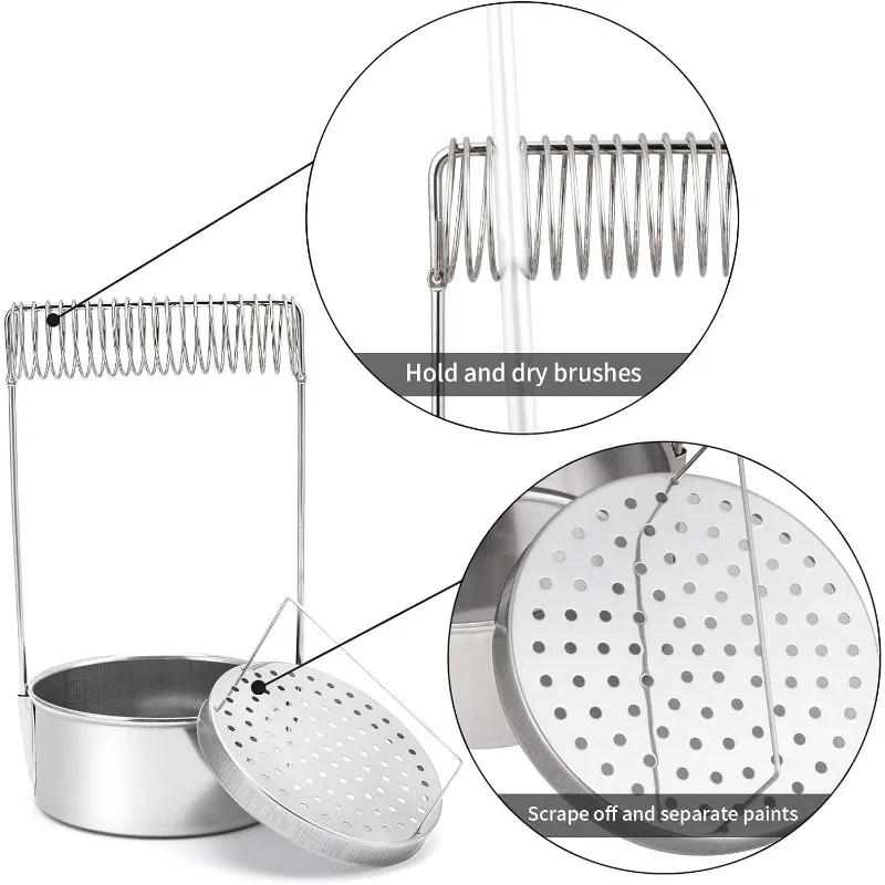 1Pc Brush Washer Stainless Steel Paint Brush Cleaner with Wash Tank Removable Screen and Brush Holder Portable Painting Artist