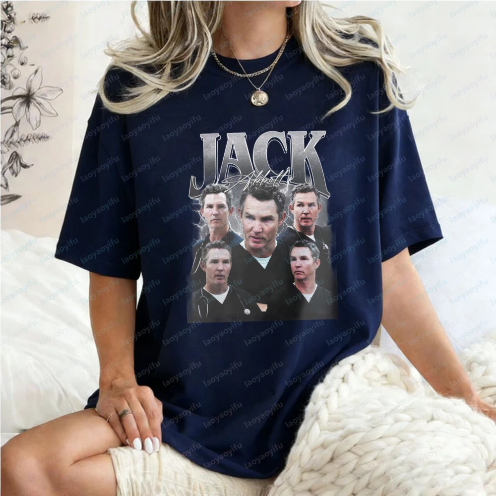 Retro Jack Aitken T-Shirt Retro Metal Print Tops The Pitt TV Show Fan Tee Gift Idea for Fans Summer Trend Y2k Clothes for Women