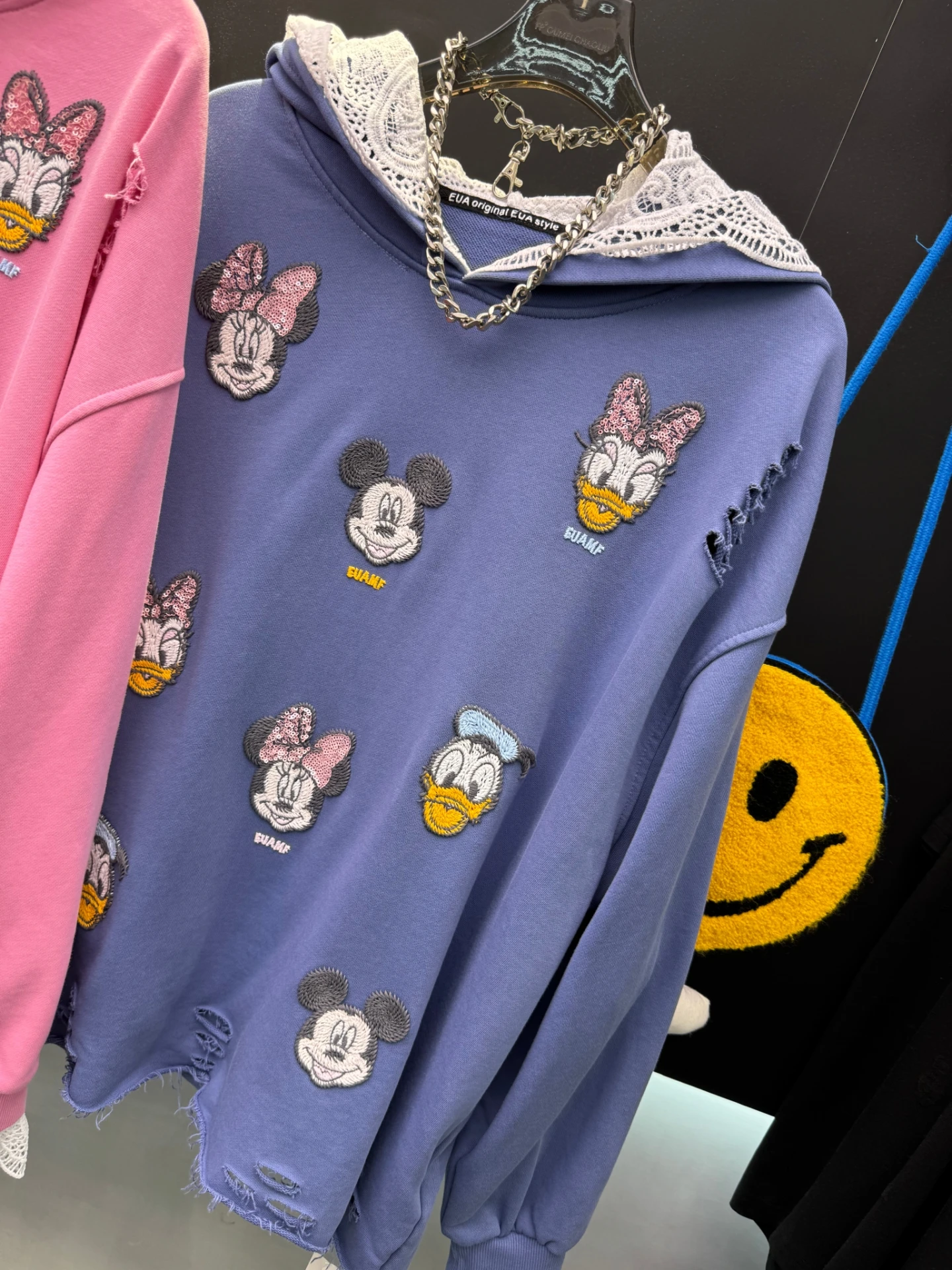 2025 Autumn New Heavy Embroidery Cartoon Lace Hooded Sweatshirt for Women Fashion Loose Design Printed Pullover Top