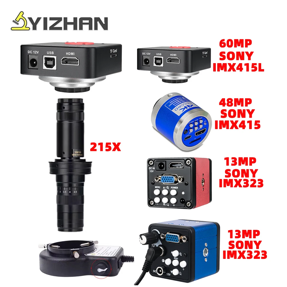 YIZHAN 4K HDMI Digital Microscope for Electronics with USB Industrial Cameras 1-215X Zoom C-Mount Lens Phone PCB Inspection Tool