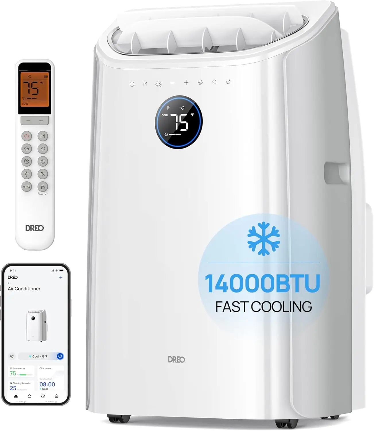 Dreo Portable Air Conditioners, 14000 BTU ASHRAE (10,000 BTU DOE) Smart AC Unit for Room with Drainage-free Cooling, APP/Voice/R