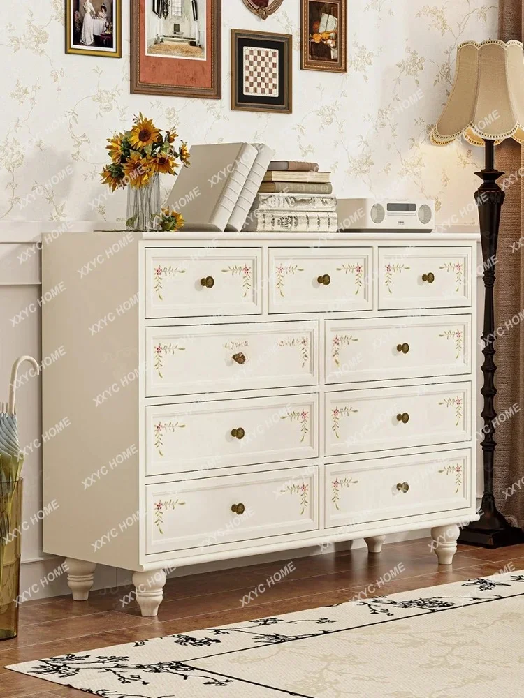 L rural large-capacity nine-bucket storage cabinet hand-painted drawer bedside cabinet