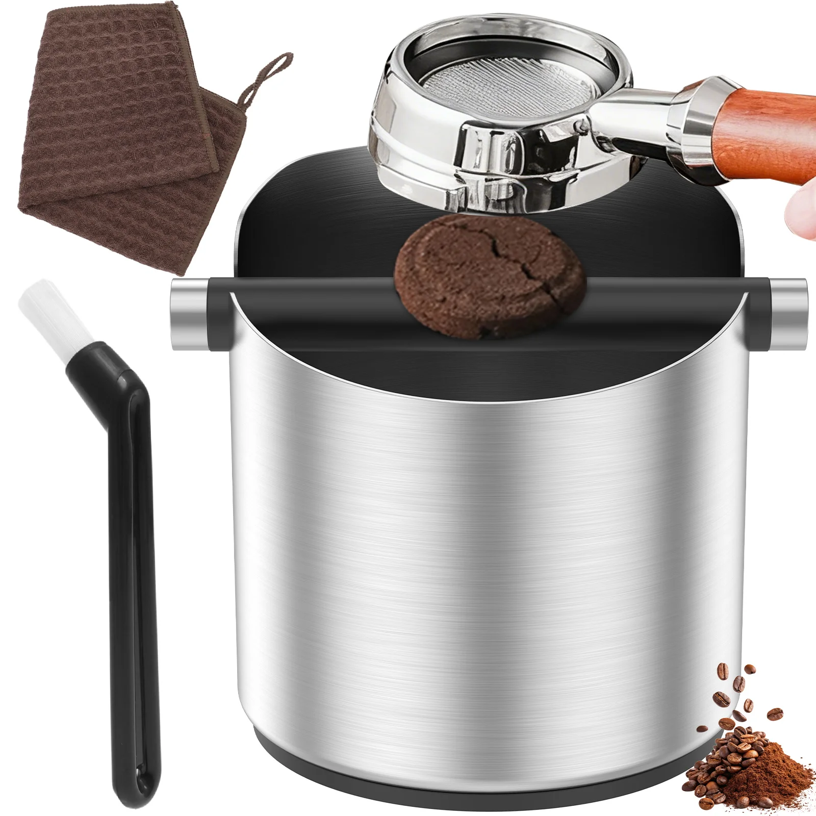 

Coffee Knock Box Stainless Steel Espresso Knock Boxes with Non Slip Base Large or Small Coffee Ground Knock Box for Home Office