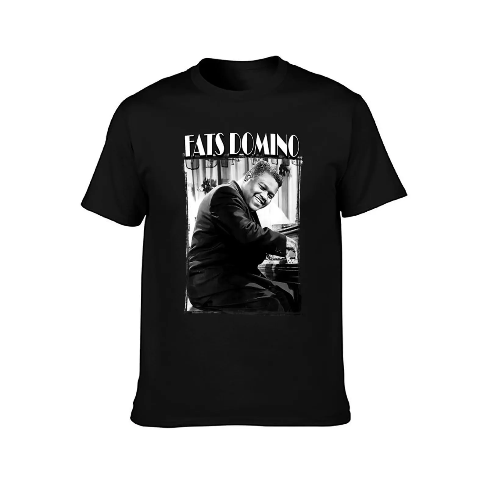Fats Domino T-Shirt, Summer Casual Cotton Tee, Oversized Streetwear Tops, Vintage Graphic Print, Loose Fit Short Sleeve