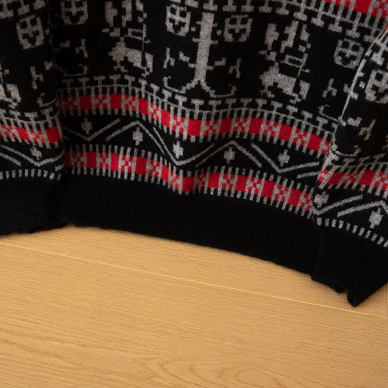 New Popular Autumn Winter Jacquard Pattern Pullover Sweater 100% Wool Casual Round Neck Men's Pullover Pair with Scarf 2-piece