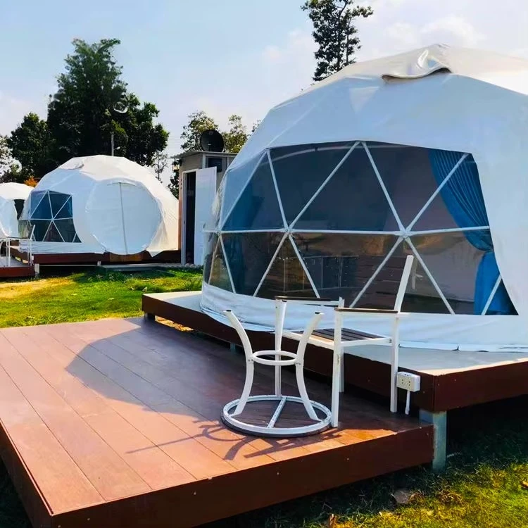 8m-13m Double-Layer Waterproof Fireproof Geodesic Dome Tent Igloo Glamping with Bathroom Jacuzzi and Stove for Events