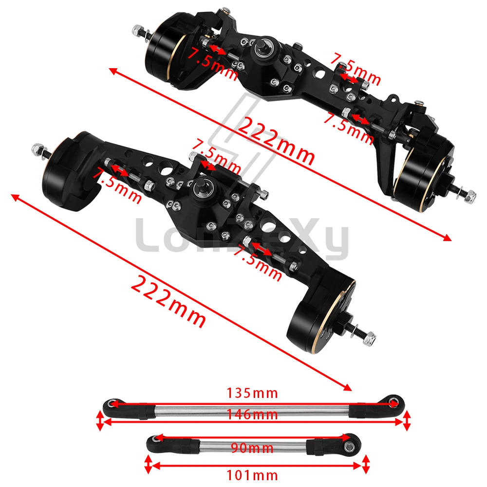 Upgraded Heavy Duty Brass + Metal Front Rear Portal Axles for 1/10 RC Crawler Car Axial SCX10 III AXI03007 Wrangler JL AR45 Part