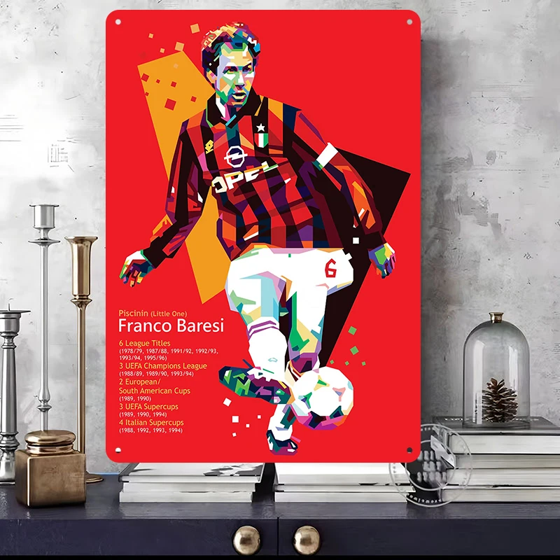 Franco Baresi Football Player Wall Art Metal Posters Custom Vintage Metal Tin Signs for Man Cave Room Modern Home Decoration